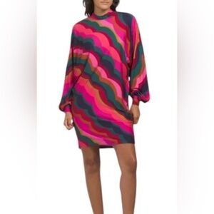 GUC Trina Turk- Enjoyment Mini Dress with Pink and Green Wave Pattern. Size S